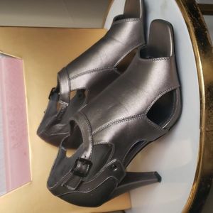 Metallic cut out heels